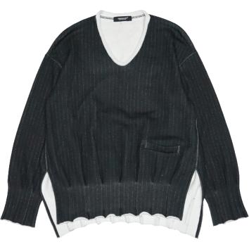 【UNDERCOVER-アンダーカバー】【Lady's】転写プリント裏毛裾タックVネックPO へリンボン【BLK ST】【販売方法指定商品】