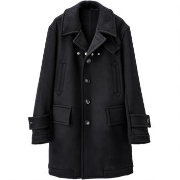 【TheSoloist-ソロイスト】right-left pencil silhouette single breasted peacoat.
