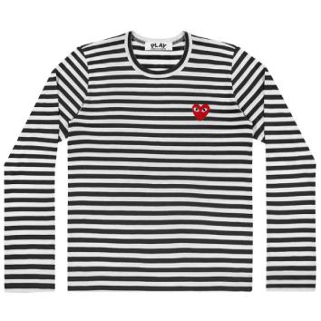 【PLAY COMME des GARCONS】L/S T-SHIRT RED EMBLEM RED HEART ボーダー柄【BLK/WHT】