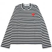 【PLAY COMME des GARCONS】【Lady's】STRIPED L/S T-SHIRT RED HEART【BLK】