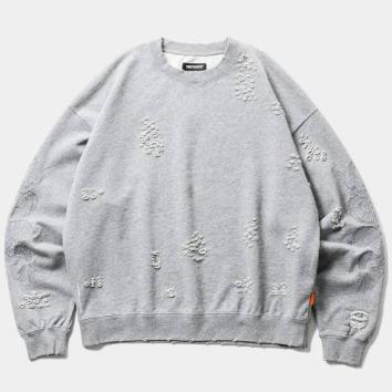 【TIGHTBOOTHPRODUCTION-タイトブースプロダクション】DAMAGE CREW SWEAT (TIGHTBOOTH x DELUXE)【GRY】