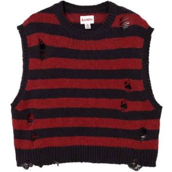 【KAMIYA-カミヤ】Distressed Knit Border Vest