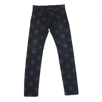 【TheSoloist-ソロイスト】star patterned stretch slim tapered knee slit 6 pocket jean.【BLACK】