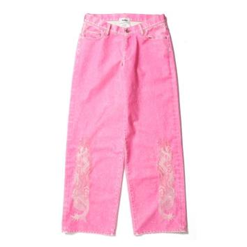 【doublet/ダブレット】FLOCKED DENIM EMBROIDERED PANTS【PINK】