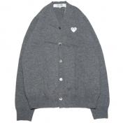 【PLAY COMME des GARCONS】PLAY WHITE HEART CARDIGAN【GRAY】