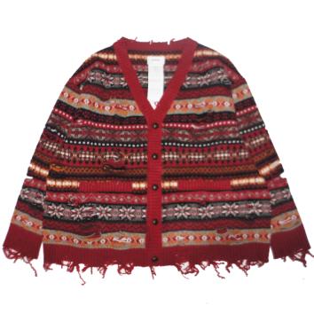 【doublet/ダブレット】OVERSIZED FAIR-ISLE CARDIGAN【RED】