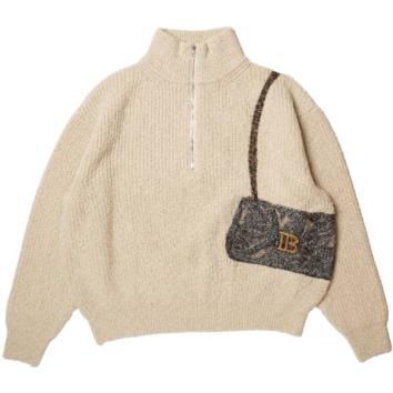 【doublet/ダブレット】TROMPE L’OEIL EMBROIDERY HALF ZIP KNIT【BEIGE】