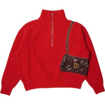 【doublet/ダブレット】TROMPE L’OEIL EMBROIDERY HALF ZIP KNIT【RED】