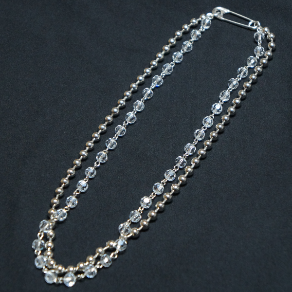 【TheSoloist-ソロイスト】single glass beads with ball chain neck lace.【WHT】
