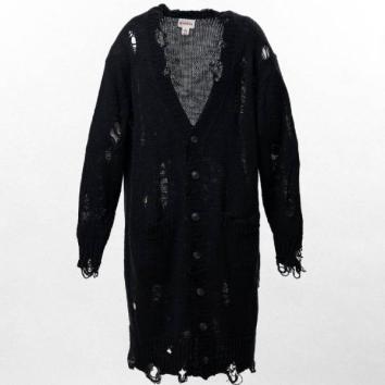 【KAMIYA-カミヤ】Damaged Low Gauge Long Cardigan【BLK】
