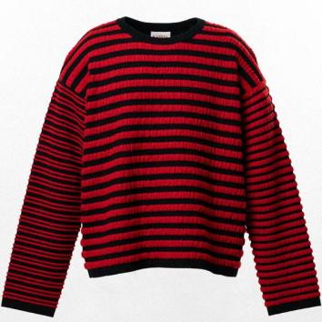 【KAMIYA-カミヤ】Horizontal Multi Stripe Bouclé Knit【RED】