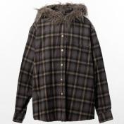 【KAMIYA-カミヤ】Fur-Trimmed Hooded Check Shirt【BRW】