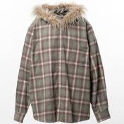 【KAMIYA-カミヤ】Fur-Trimmed Hooded Check Shirt【GRN】