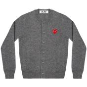 【PLAY COMME des GARCONS】ROUND-NECK CARDIGAN RED EMBLEM RED HEART【GRY】