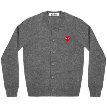 【PLAY COMME des GARCONS】ROUND-NECK CARDIGAN RED EMBLEM RED HEART【GRY】