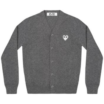 【PLAY COMME des GARCONS】V-NECK CARDIGAN WHITE EMBLEM【GRY】