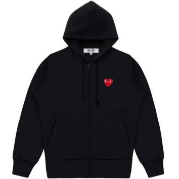 【PLAY COMME des GARCONS】SWEATSHIRT RED EMBLEM RED HEART ZIP HOODIE【BLK】