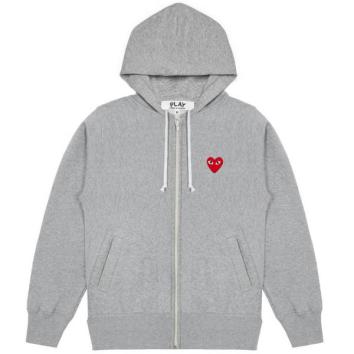 【PLAY COMME des GARCONS】SWEATSHIRT RED EMBLEM RED HEART ZIP HOODIE【GRY】