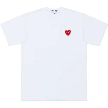 【PLAY COMME des GARCONS】T-SHIRT RHINESTONE EMBLEM RHINESTONE HEART【WHT/RED】