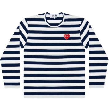 【PLAY COMME des GARCONS】L/S T-SHIRT RHINESTONE EMBLEM RHINESTONE HEART【NAVY/WHT】